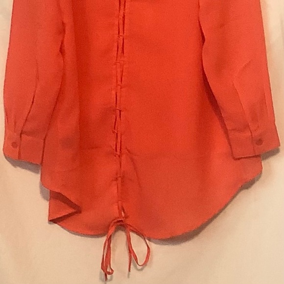 Plus Moda women coral longsleeve button down semi sheer high low shirt tail - Picture 5 of 10